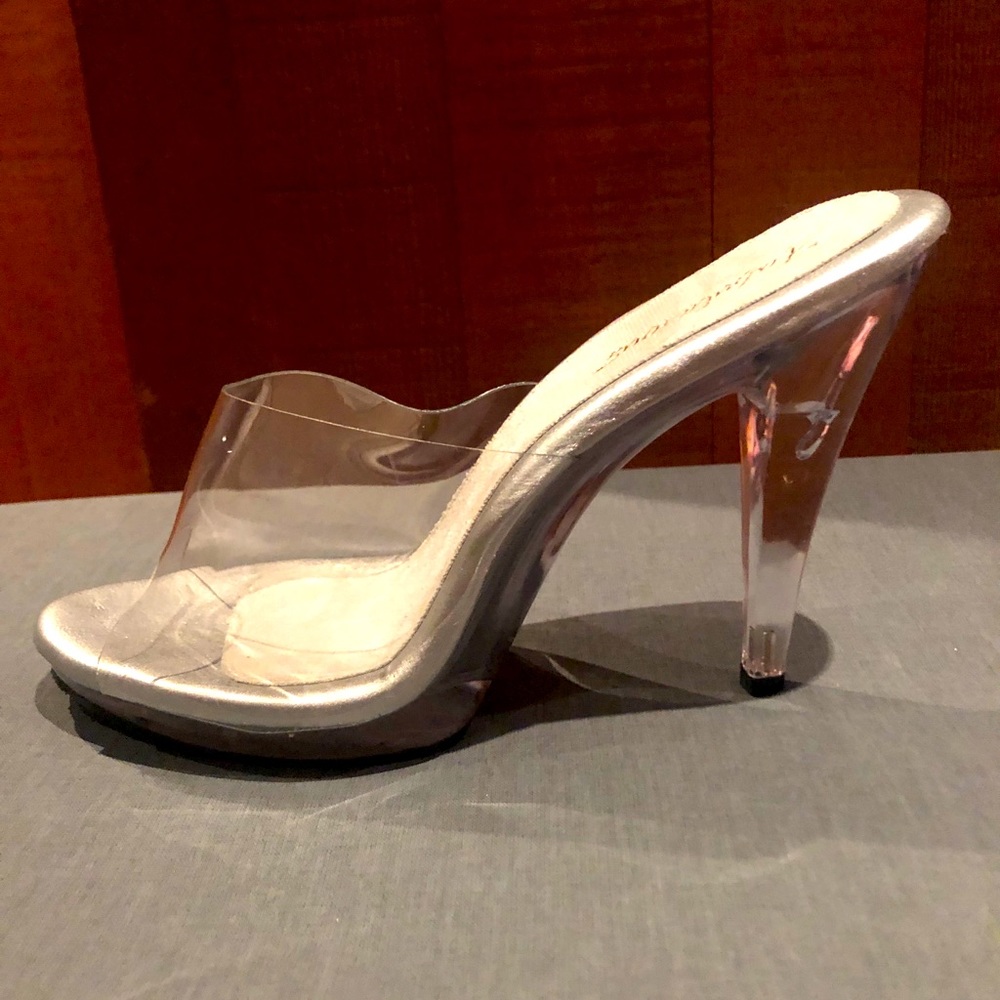 Clear and silver high heels